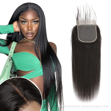 Hot sells 12-20 inch Human Hair Straight Lace Closure virgin brazilian Hair Swiss Lace Closure for black woman 4x4 Lace Closure